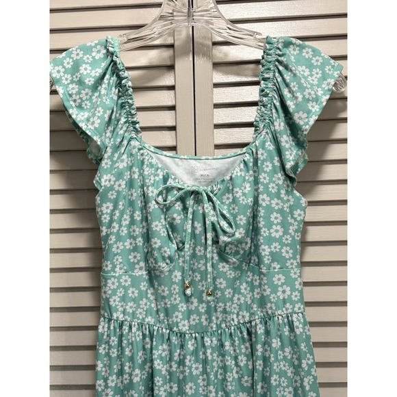 No Boundaries Green/White Floral Sun‎ Dress Ruffle Straps Size M High/Low - Picture 2 of 8